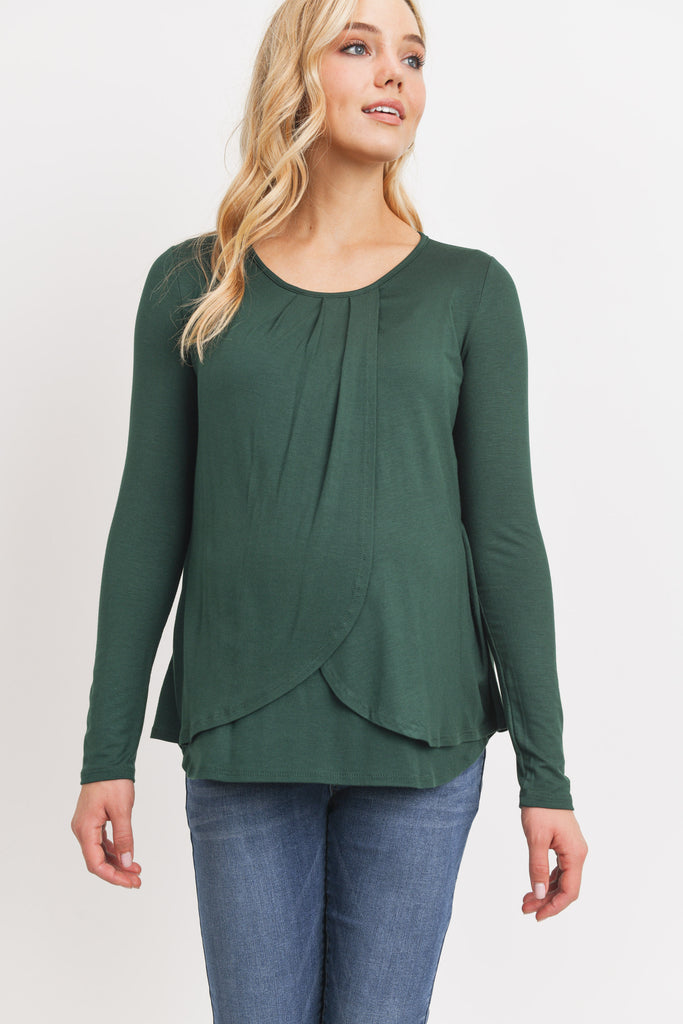 Hunter Green Rayon Jersey Layered Maternity/ Nursing Top