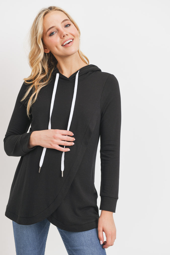 Black Heavy Brushed French Terry Maternity/Nursing Hoodie