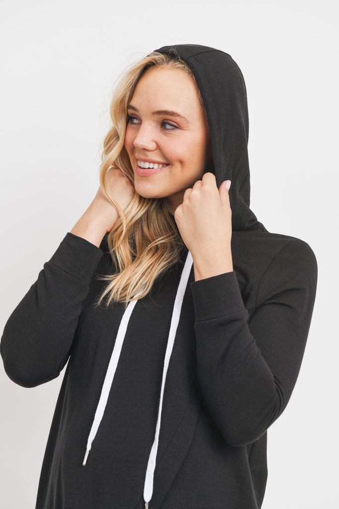 Black Heavy Brushed French Terry Maternity/Nursing Hoodie