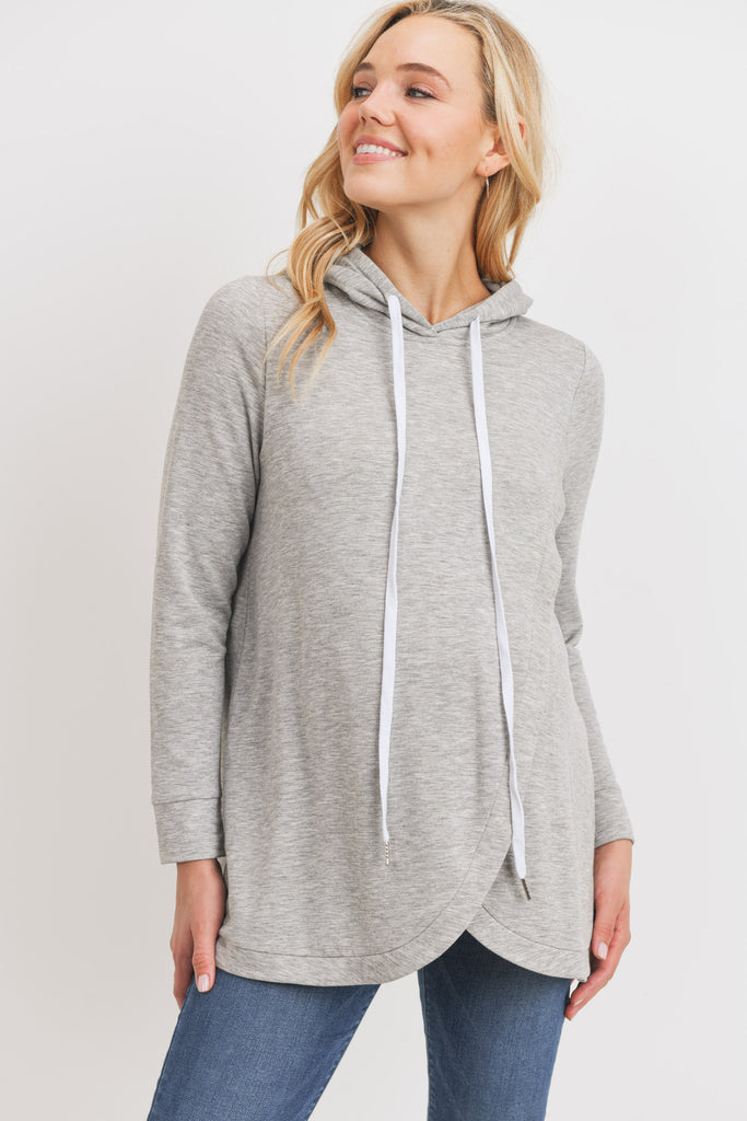 Heather Grey Heavy Brushed French Terry Maternity/Nursing Hoodie