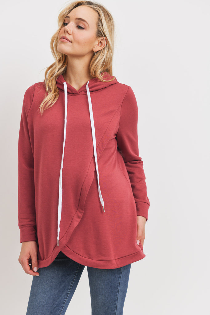 Red Heavy Brushed French Terry Maternity/Nursing Hoodie