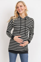 Black/Ivory Rayon French Terry Stripped Maternity/ Nursing Hoodie