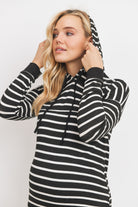 Black/Ivory Rayon French Terry Stripped Maternity/ Nursing Hoodie