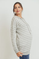 Grey/Ivory Rayon French Terry Stripped Maternity/ Nursing Hoodie