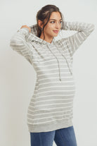 Grey/Ivory Rayon French Terry Stripped Maternity/ Nursing Hoodie