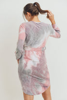 Purple/Pink Tie-Dye French Terry Waist Tie Maternity Dress