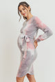 Purple/Pink Tie-Dye French Terry Waist Tie Maternity Dress