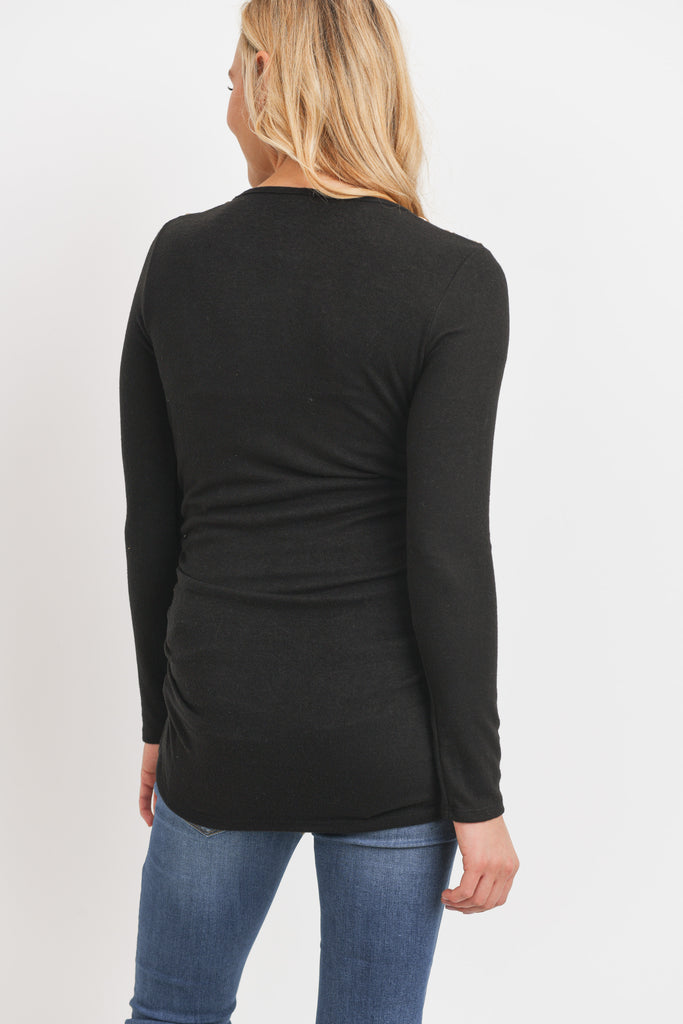 Black Brushed Rayon Hacci Maternity Shoulder Button Detail Top