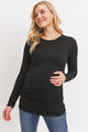 Black Brushed Rayon Hacci Maternity Shoulder Button Detail Top