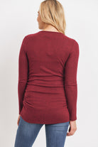 Burgundy Brushed Rayon Hacci Maternity Shoulder Button Detail Top