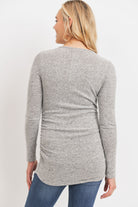 Heather Grey Brushed Rayon Hacci Maternity Shoulder Button Detail Top