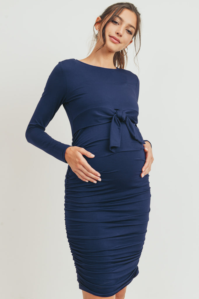 Navy Rayon Modal Front Tie Maternity/ Nursing Dress