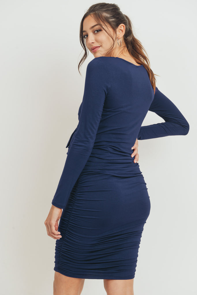 Navy Rayon Modal Front Tie Maternity/ Nursing Dress