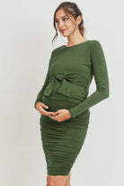 Olive Rayon Modal Front Tie Maternity/ Nursing Dress