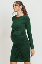 Hunter Green Rayon Modal Front Tie Maternity/ Nursing Dress