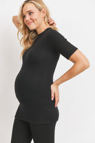 Black Cashmere-Like Hacci Maternity Mock Neck Top