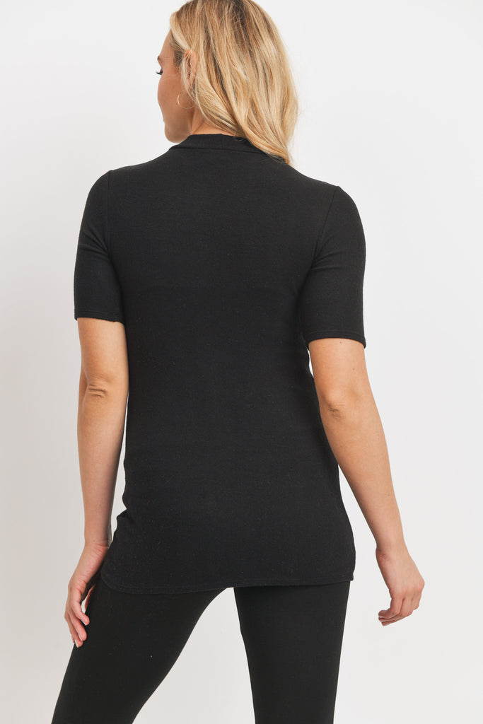 Black Cashmere-Like Hacci Maternity Mock Neck Top