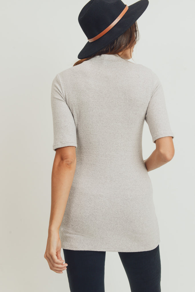 Heather Grey Cashmere-Like Hacci Maternity Mock Neck Top