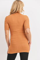 Light Brown Cashmere-Like Hacci Maternity Mock Neck Top