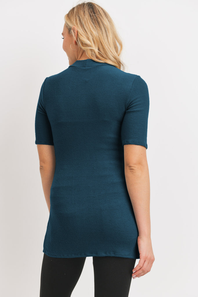 Dark Teal Cashmere-Like Hacci Maternity Mock Neck Top