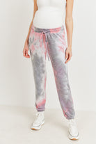 Purple/Pink Tie Dye Brushed Terry Maternity Sweatpants