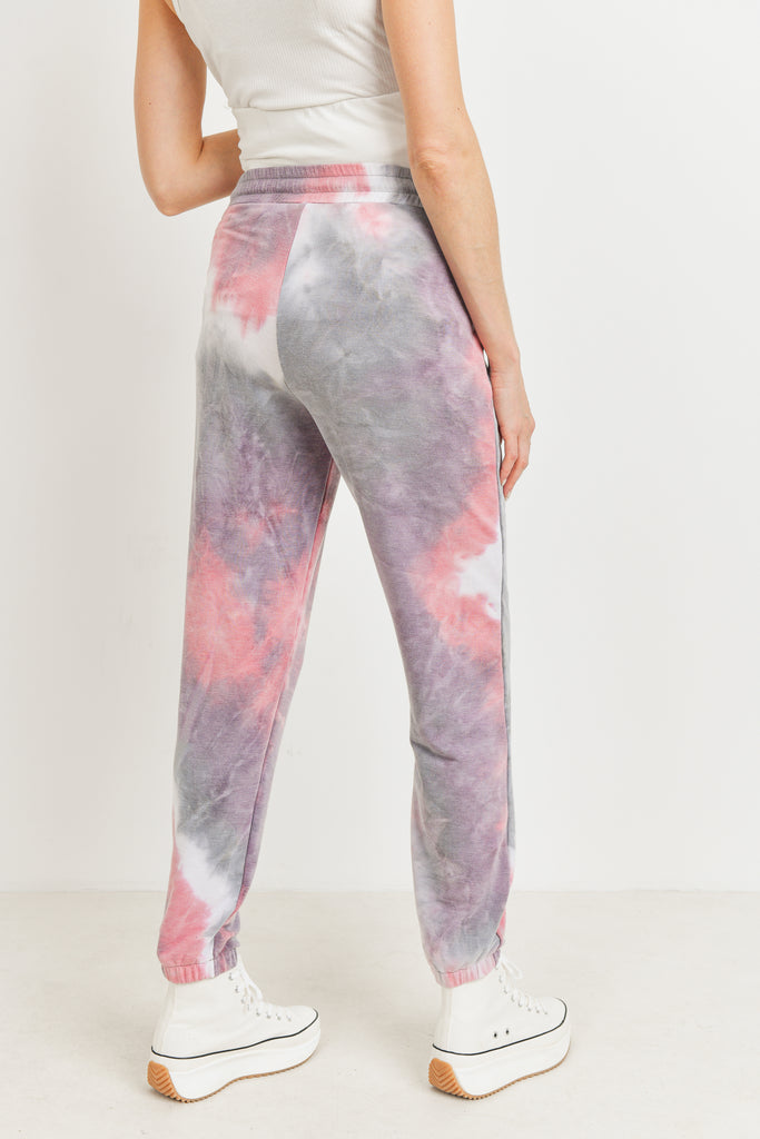 Purple/Pink Tie Dye Brushed Terry Maternity Sweatpants