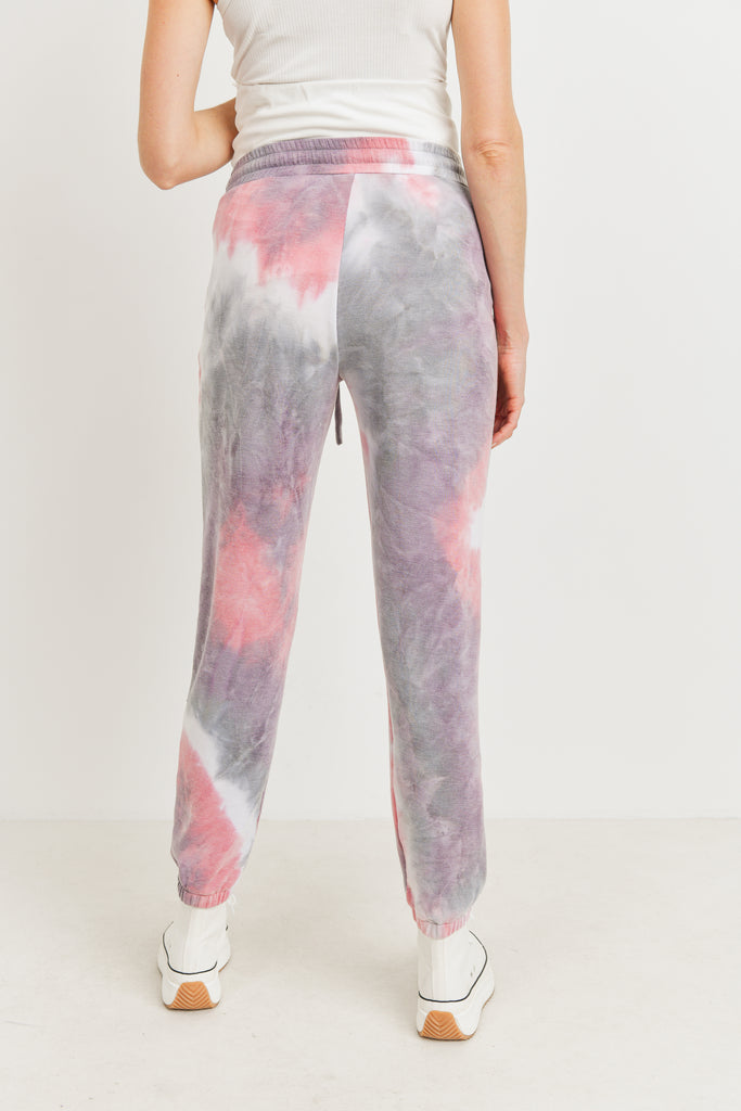 Purple/Pink Tie Dye Brushed Terry Maternity Sweatpants