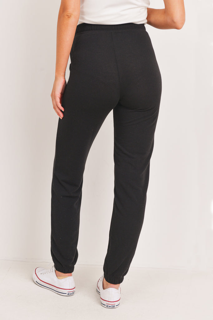 Black Two Toned Brushed Terry Maternity Sweatpants