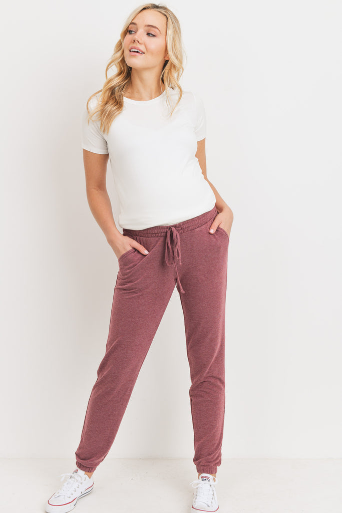 Burgundy Two Toned Brushed Terry Maternity Sweatpants