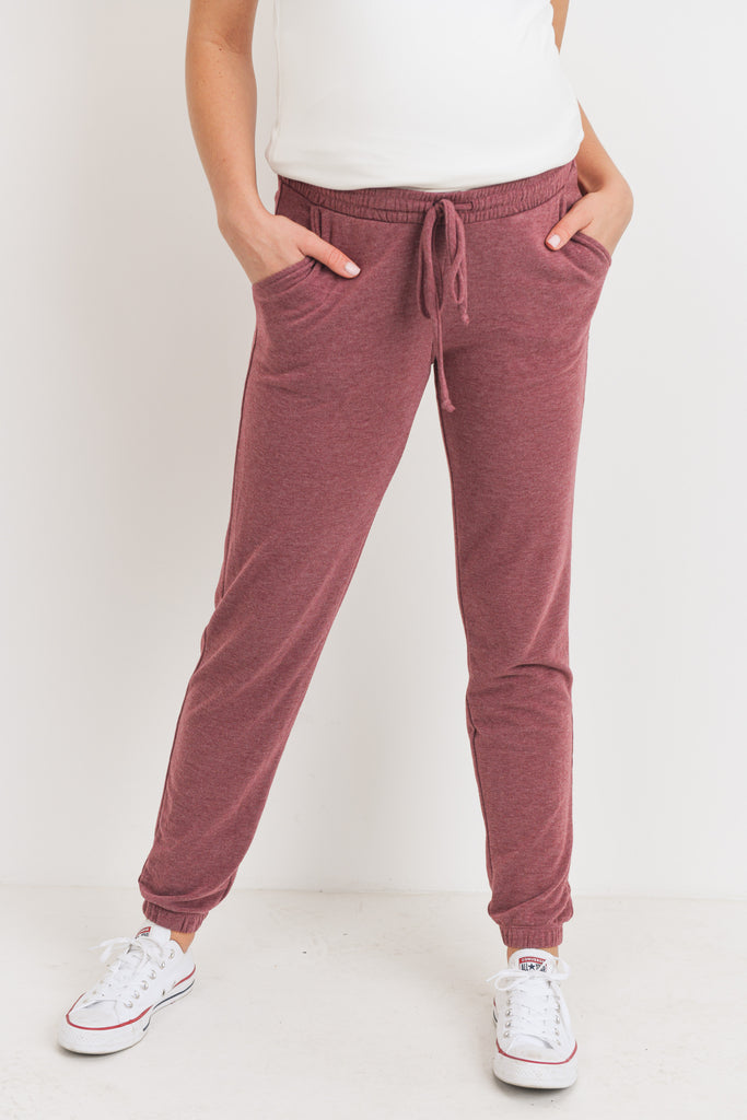 Burgundy Two Toned Brushed Terry Maternity Sweatpants