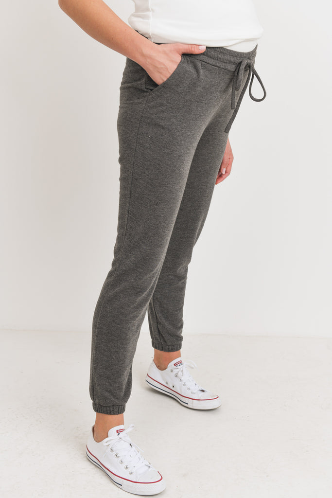 Charcoal Two Toned Brushed Terry Maternity Sweatpants