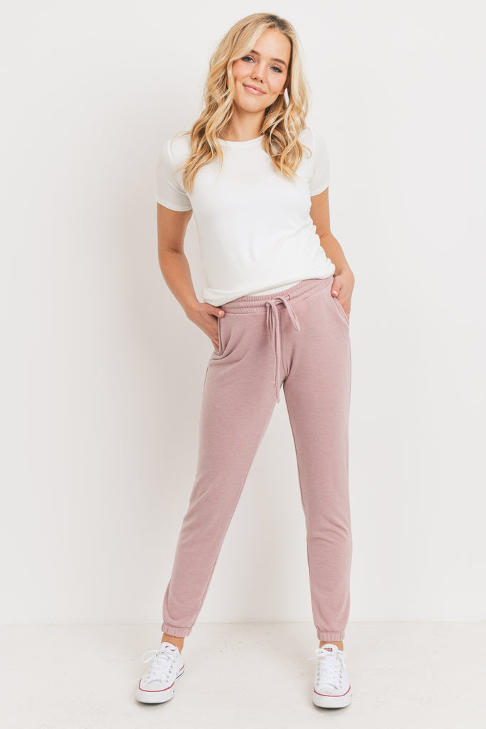 Dusty Pink Two Toned Brushed Terry Maternity Sweatpants