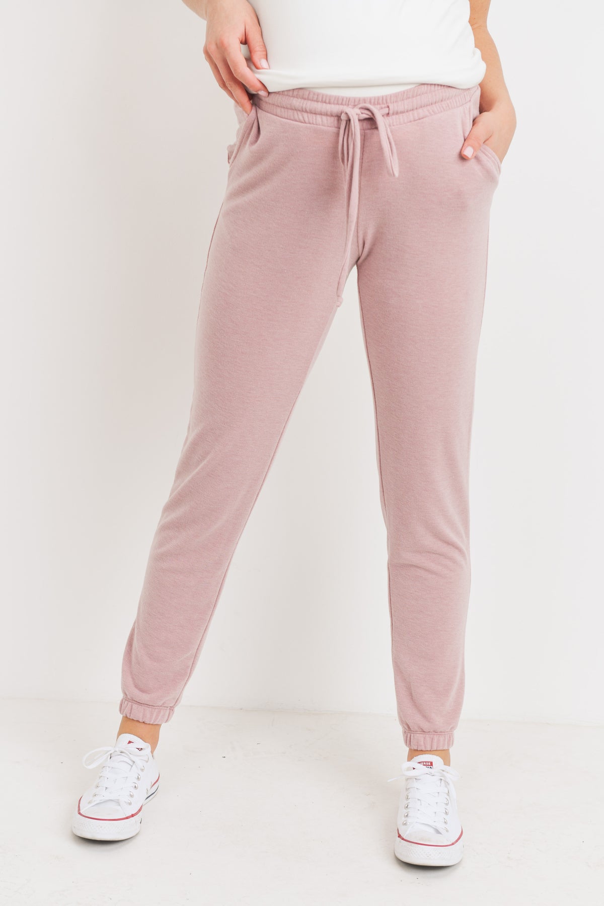 Dusty Pink Two Toned Brushed Terry Maternity Sweatpants