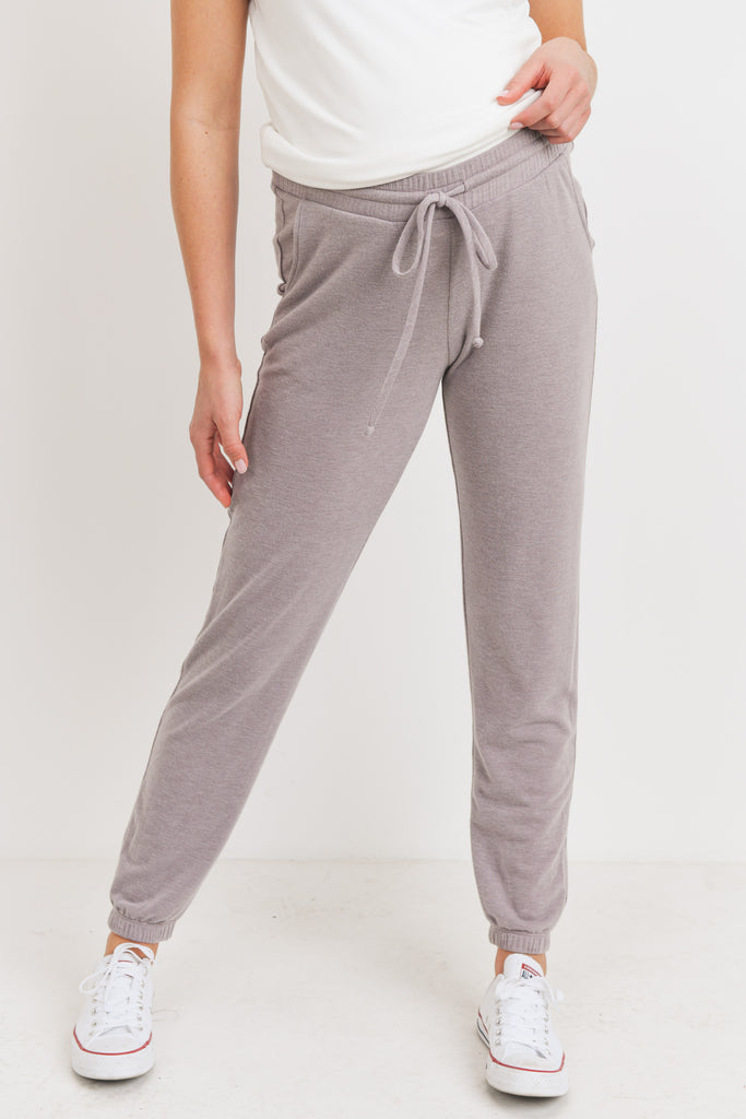 Mocha Two Toned Brushed Terry Maternity Sweatpants