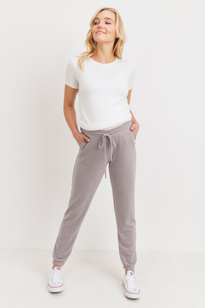 Mocha Two Toned Brushed Terry Maternity Sweatpants