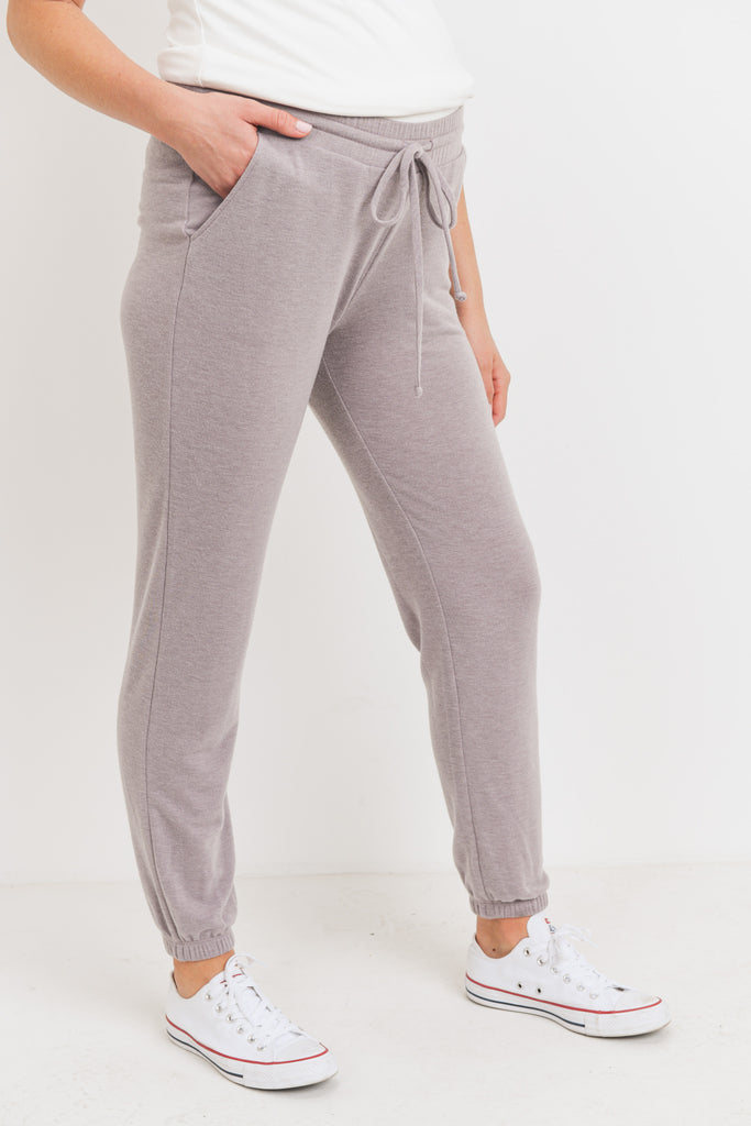 Mocha Two Toned Brushed Terry Maternity Sweatpants