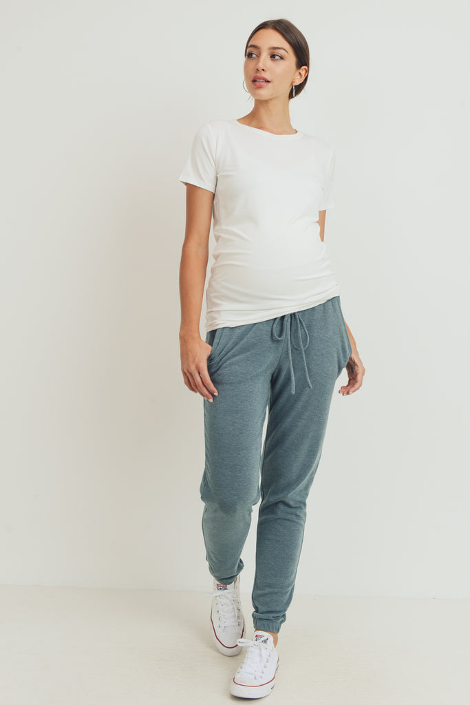 Teal Two Toned Brushed Terry Maternity Sweatpants