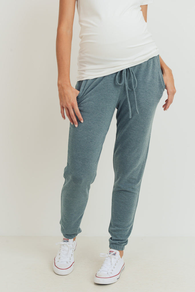 Teal Two Toned Brushed Terry Maternity Sweatpants