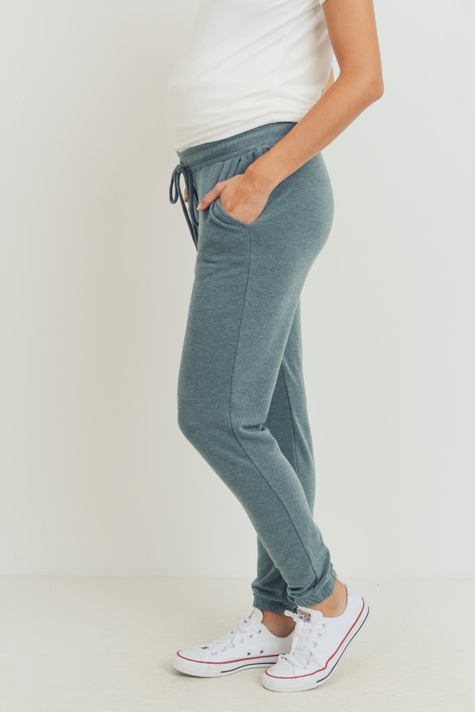 Teal Two Toned Brushed Terry Maternity Sweatpants