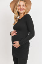 Black Cashmere-Like Hacci Maternity Long Sleeve Tunic