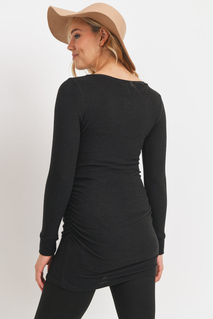 Black Cashmere-Like Hacci Maternity Long Sleeve Tunic