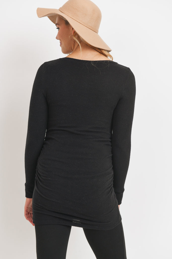 Black Cashmere-Like Hacci Maternity Long Sleeve Tunic