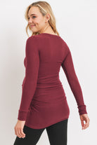 Burgundy Cashmere-Like Hacci Maternity Long Sleeve Tunic