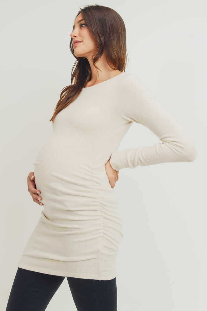 Cream Cashmere-Like Hacci Maternity Long Sleeve Tunic