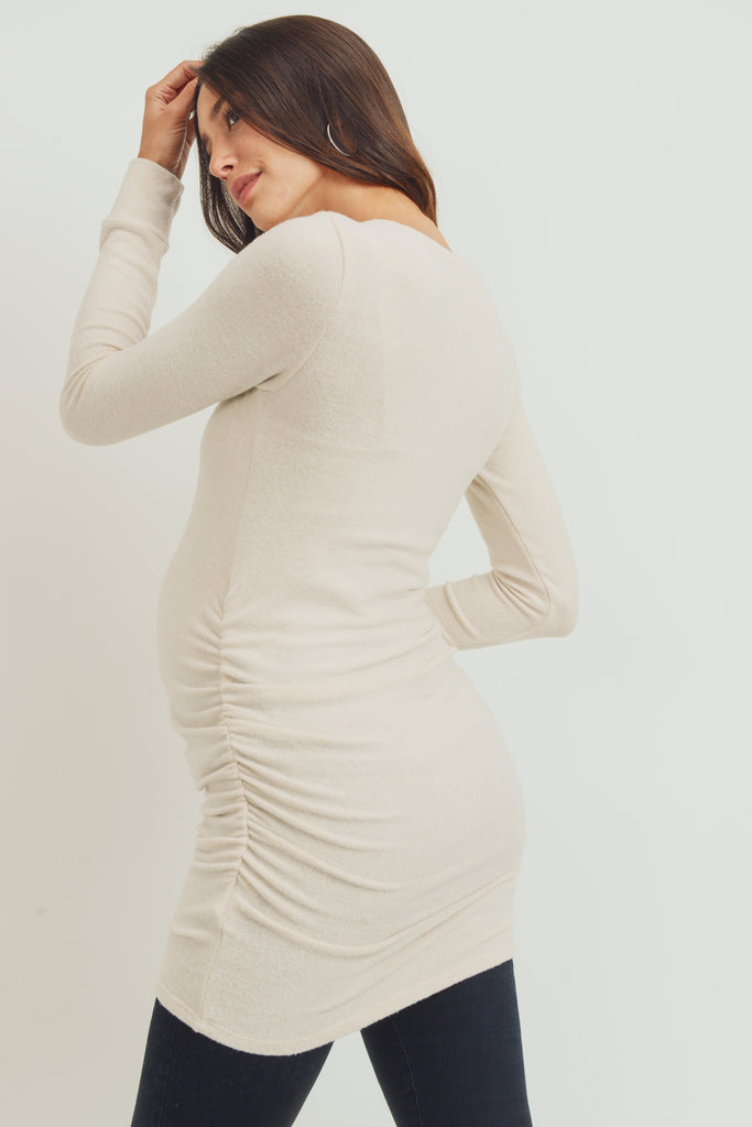 Cream Cashmere-Like Hacci Maternity Long Sleeve Tunic