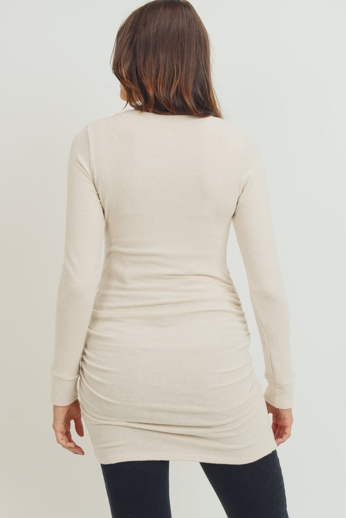 Cream Cashmere-Like Hacci Maternity Long Sleeve Tunic