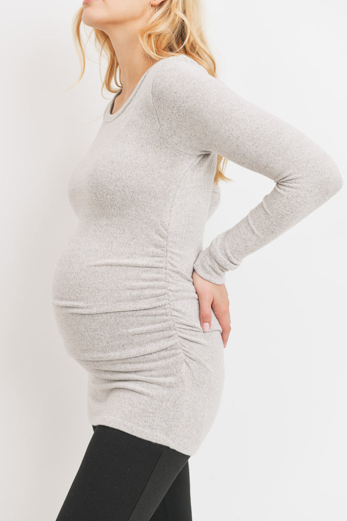Heather Grey Cashmere-Like Hacci Maternity Long Sleeve Tunic