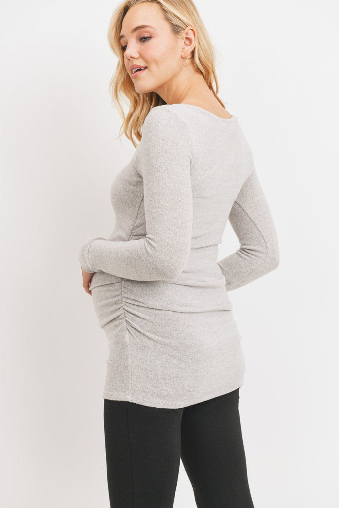 Heather Grey Cashmere-Like Hacci Maternity Long Sleeve Tunic