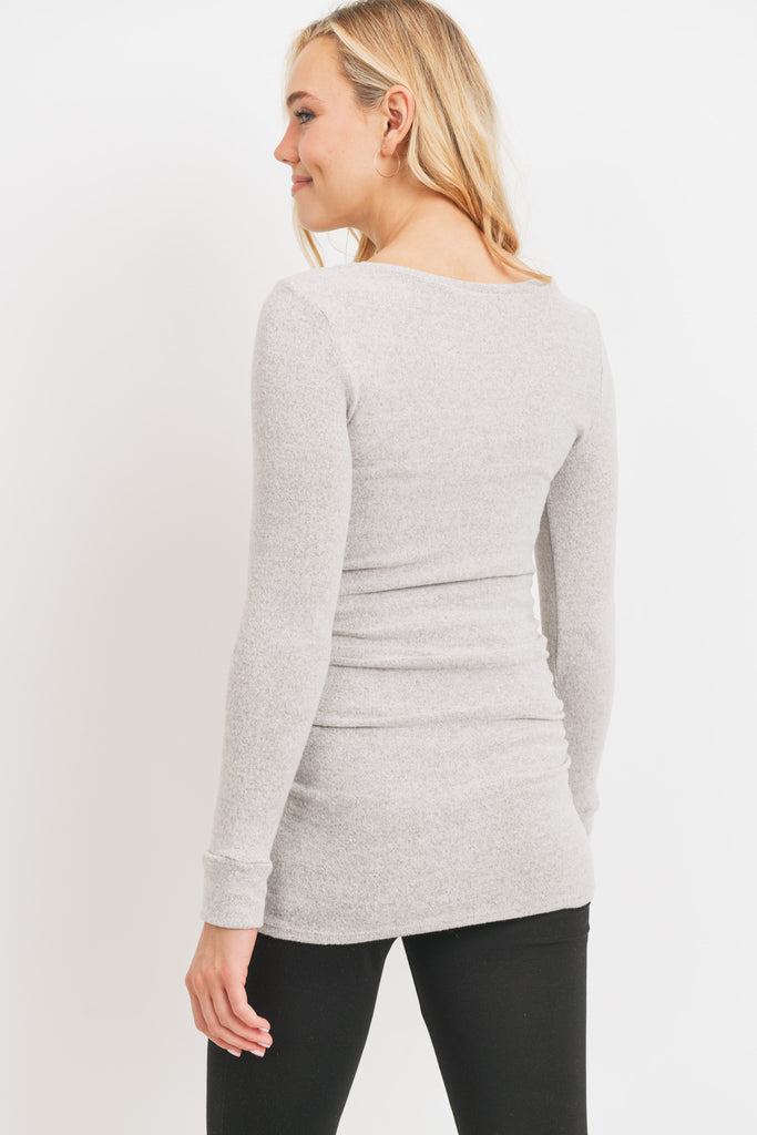 Heather Grey Cashmere-Like Hacci Maternity Long Sleeve Tunic