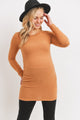 Light Brown Cashmere-Like Hacci Maternity Long Sleeve Tunic